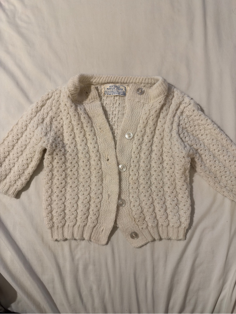 Cream Cable-Knit Baby Cardigan with Button Front